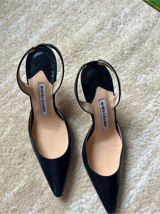 Manolo Blahnik Shoes - Manolo Blahnik Navy Leather Slingback Kitten Heels EU 38